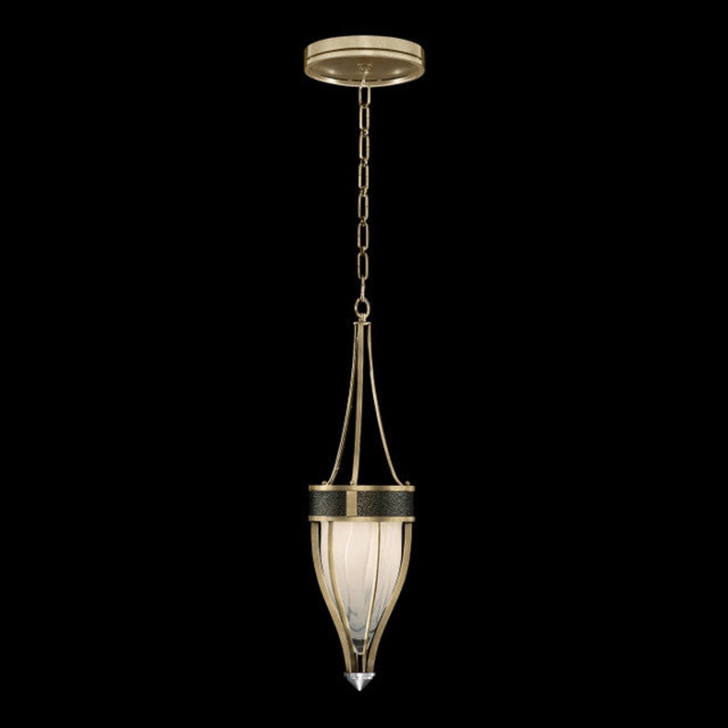 Mirage 7.5″W Round Pendant Soft Gold Leaf/Nickel/Black Knight