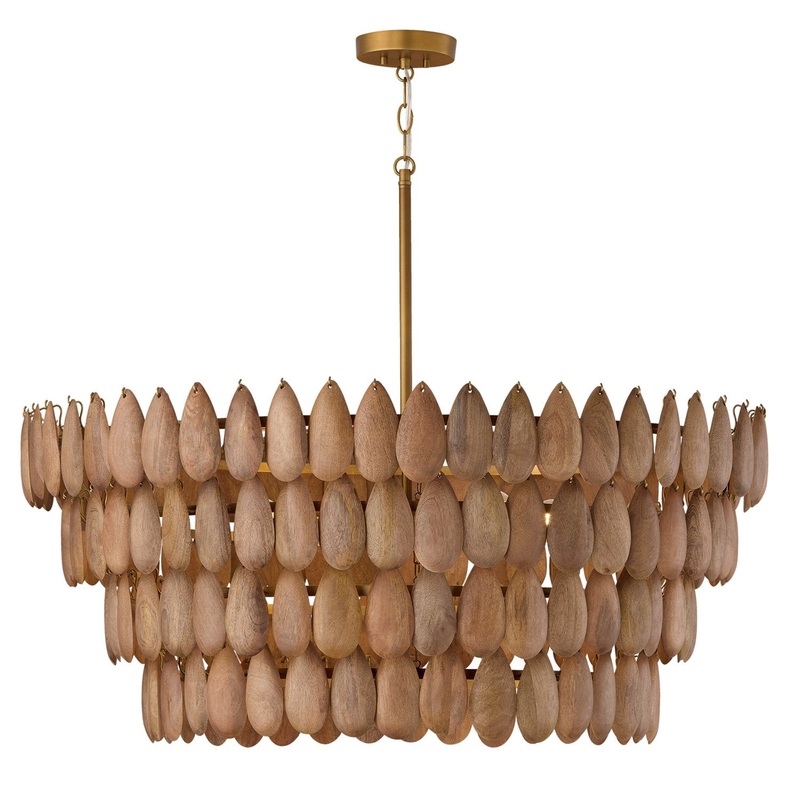 Six Light Pendant from the Ravi Collection in Light Wood and Patinaed Brass Finish by Capital Lighting