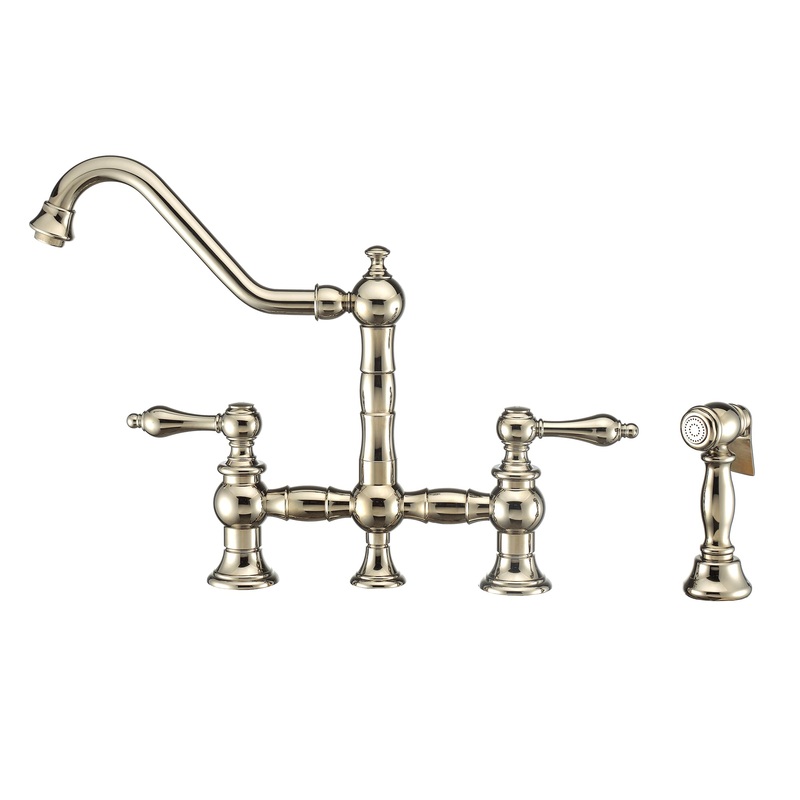 Vintage III Plus Bridge Faucet with Long Traditional Swivel Spout, Lever Handles and Solid Brass Side Spray