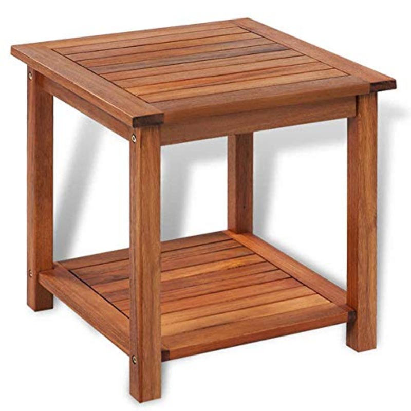 Wakects Comodino con ripiano in legno di acacia massiccio, 45 x 45 x 45 cm