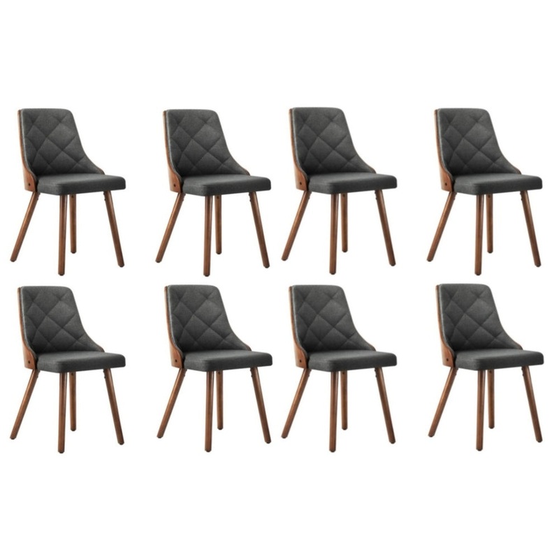 Wooden Dining Chairs Faux Linen fabric Padded Seat x8