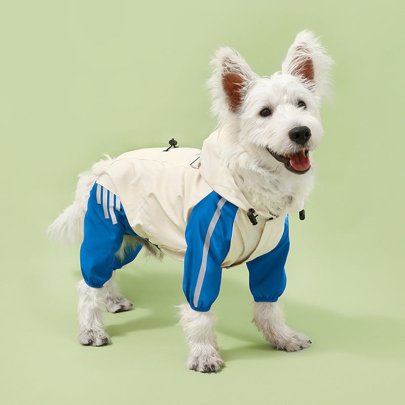 Colorblock (Beige blue) Dog Raincoat – Waterproof with Hood and Reflective Strips (Size XL)
