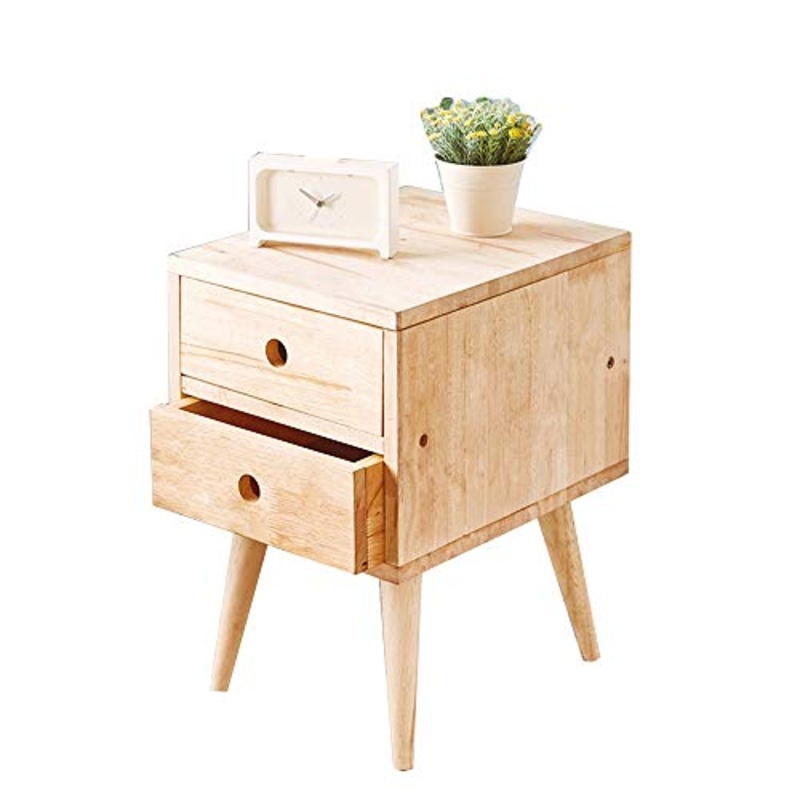 Comodino HAIZHEN Tavolino Moderno, 2 cassetti in Legno massello 100%, Colore Legno, 32  40  48 cm
