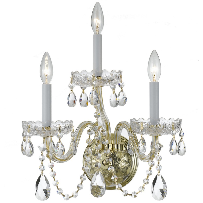 Crystorama 1033-PB-CL-S Traditional Crystal Three Light Wall Sconce Polished Brass