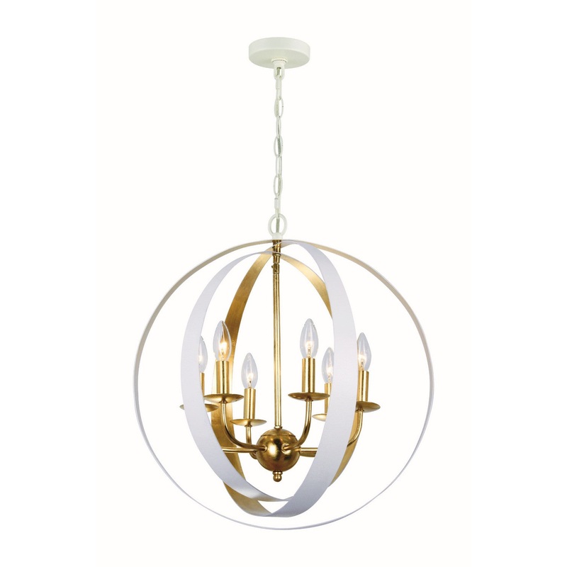 Crystorama 585-MT-GA Luna Six Light Chandelier Matte White / Antique Gold