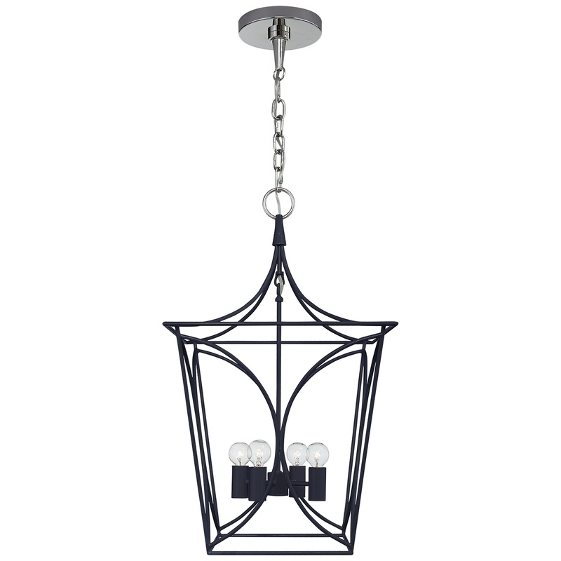Four Light Lantern from the Cavanagh Collection in French Navy And Polished Nickel Finish by Visual Comfort Signature
