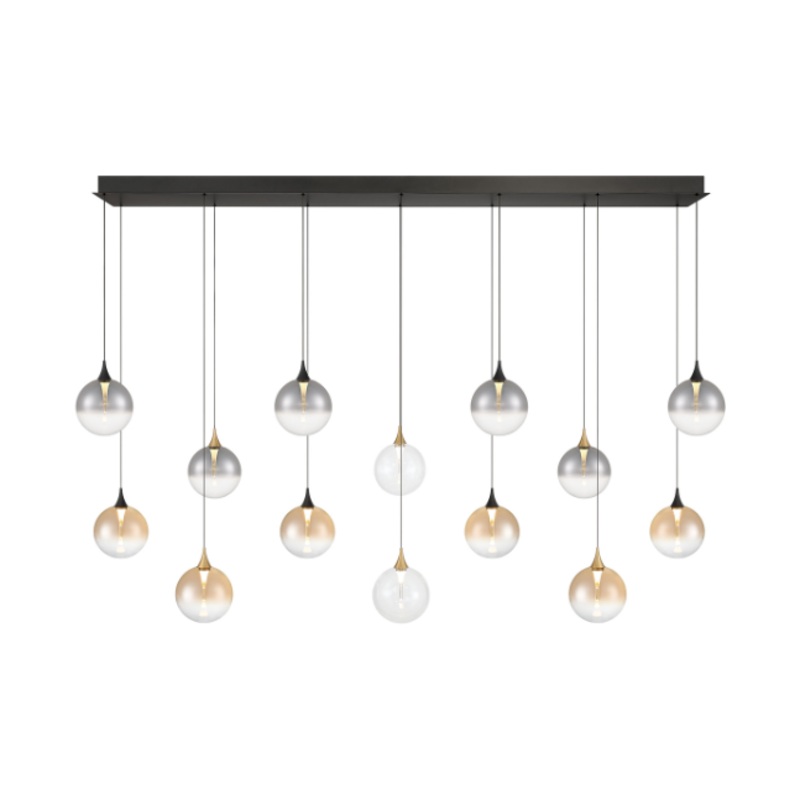 Iissa 14-Light 72″ Chandelier Gold-Black Mixed Glass