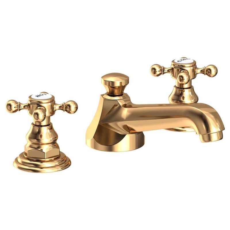 Lavatory Faucet Astor Widespread 8 to 20 Inch Spread 2 Cross ADA Polished Brass Uncoated Living 1.2 Gallons per Minute Brass Spout Height 1-7/16 Inch