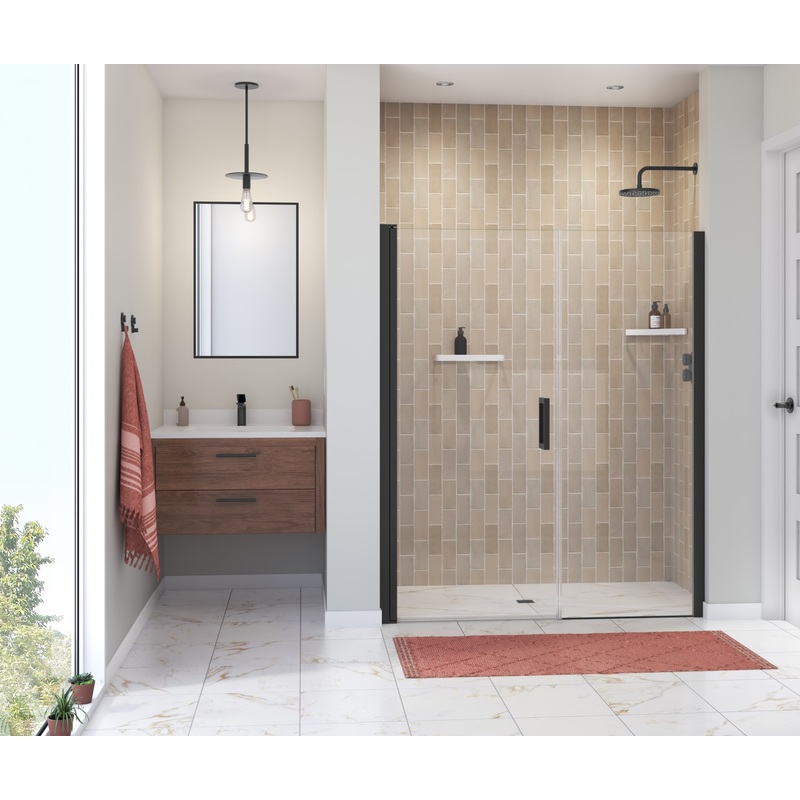 MAAX 138277-900-340-101 Manhattan 57-59 x 68 in. 6 mm Pivot Shower Door for Alcove Installation with Clear glass & Square Handle in Matte Black