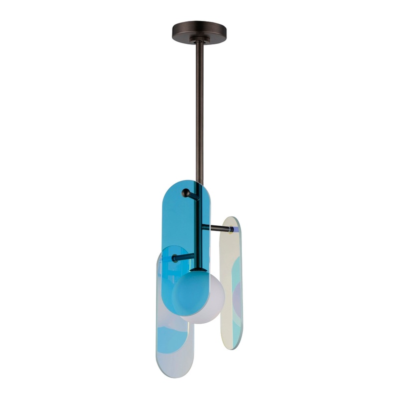 Megalith Stem Hung LED Pendant Brushed Bronze Dichroic Glass