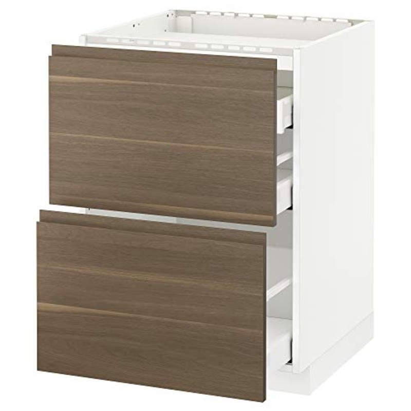 METOD/MAXIMERA base cabina f piano cottura/2 frontali/3 cassetti 60×62.1×88 cm bianco/noce Voxtorp