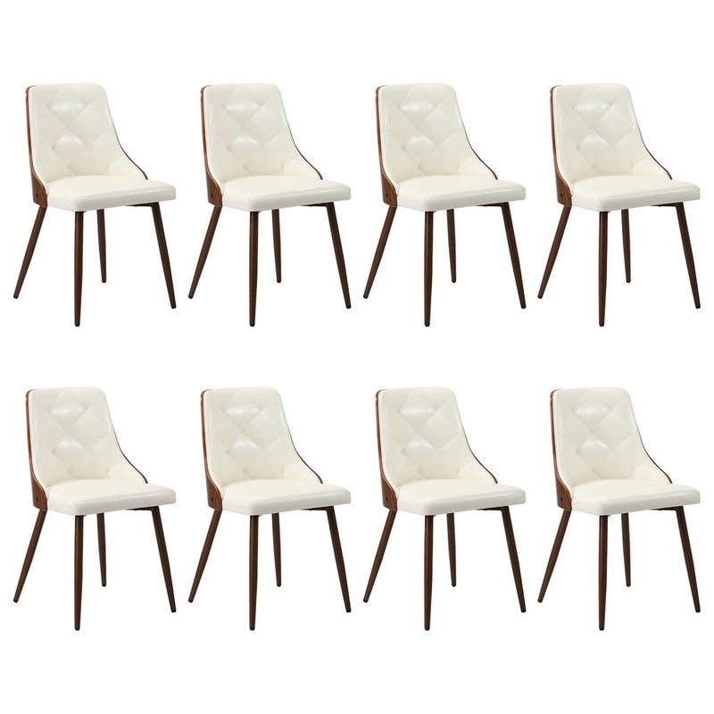 Oikiture Dining Chairs Kitchen Lounge PU Leather x8 White