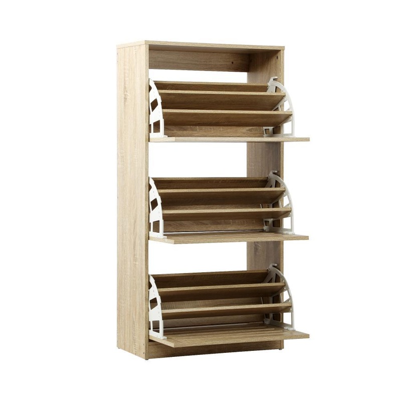 Shoe Storage Cabinet 3 Compartments with Rows Wooden