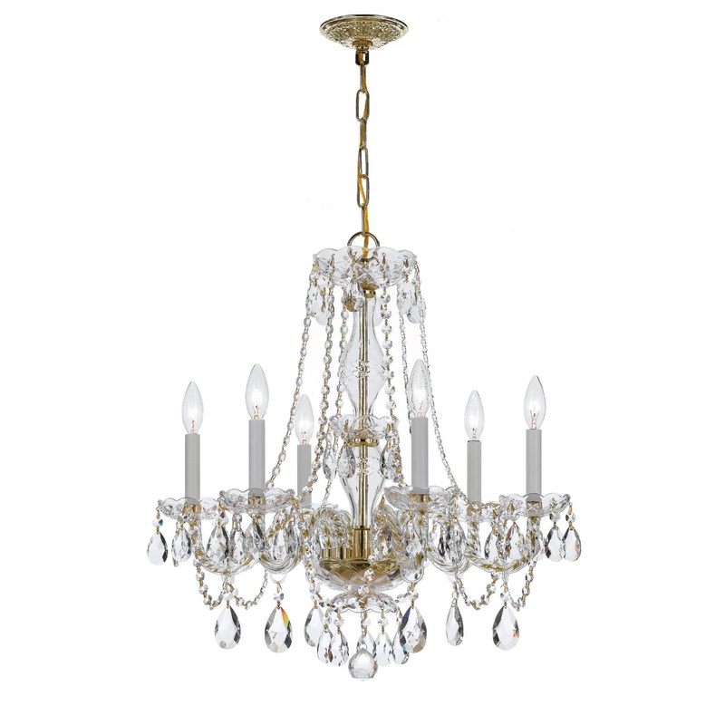 Crystorama 5086-PB-CL-SAQ Traditional Crystal Six Light Chandelier Polished Brass