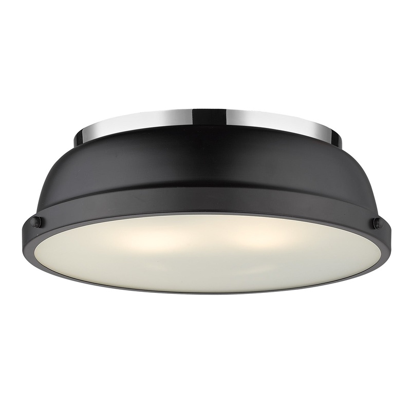 Duncan 14″ Flush Mount in Chrome with a Matte Black Shade