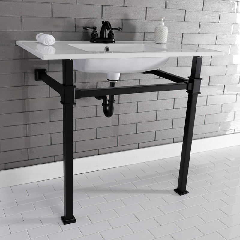 Fauceture KVPB37224Q0 37-Inch Ceramic Console Sink Set, White/Matte Black