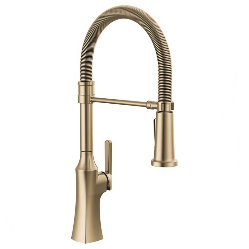Kitchen Faucet Ermelo 1 Lever ADA Champagne Bronze Gooseneck Swivel 360 DEG 1/3 Hole Deck Mount Diamond Seal Touch-Clean MagnaTite 1.8 Gallons per Minute