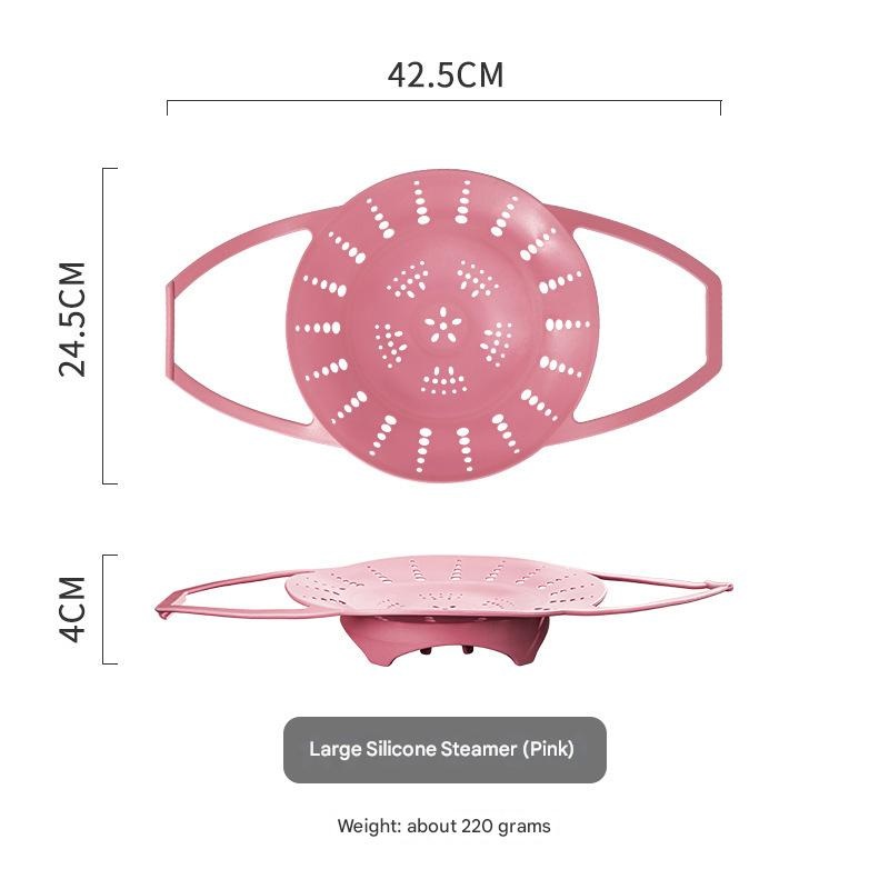 Large Pink Flexible Silicone Steamer Basket with Heat-Resistant Handles – Food-Grade Vegetable Steamer Insert for Pots & Pans