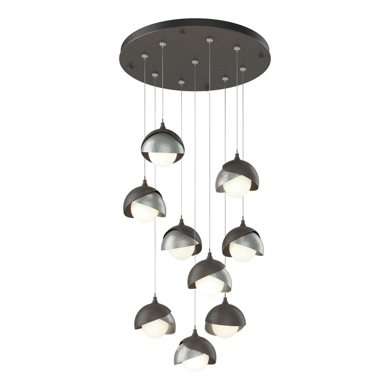 Brooklyn 9-Light Double Shade Pendant Dark Smoke Vintage Platinum