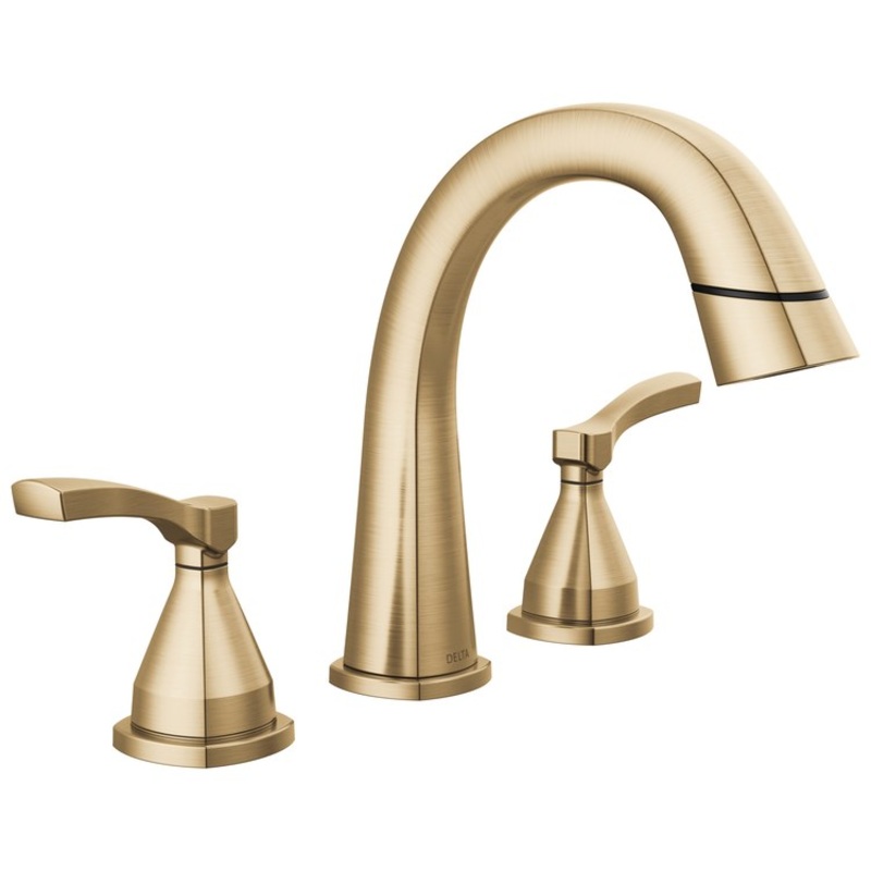 Lavatory Faucet Stryke Widespread 4-16 Inch Spread 2 Cross ADA WaterSense Lumicoat Champagne Bronze 1.2 Gallons per Minute