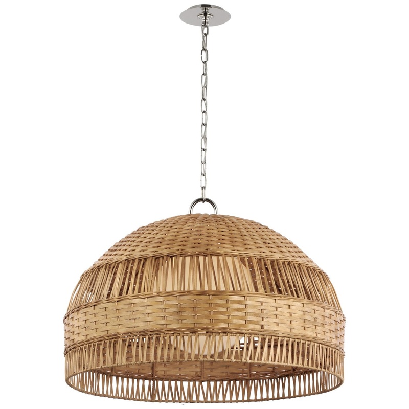 LED Pendant from the Whit Collection in Polished Nickel And Natural Wicker Finish by Visual Comfort Signature