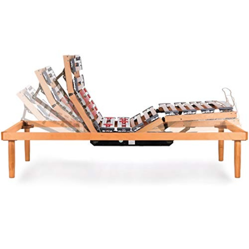 Marcapiuma Rete a Doghe Motorizzata Singola 80×190 alta 35 cm Modello Nature Med Legno di Faggio Naturale con Telecomando Wi-Fi Regolazione Lombare 4 Piedi Legno di Faggio Ortopedica Made in Italy