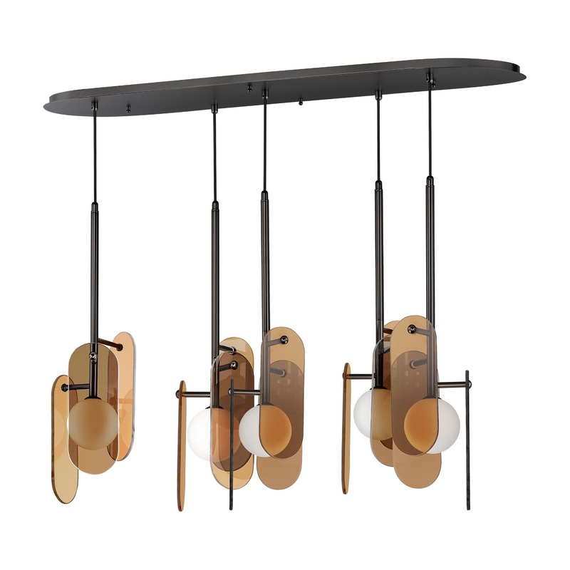 Megalith 5-Light LED Pendant Gunmetal Amber Glass