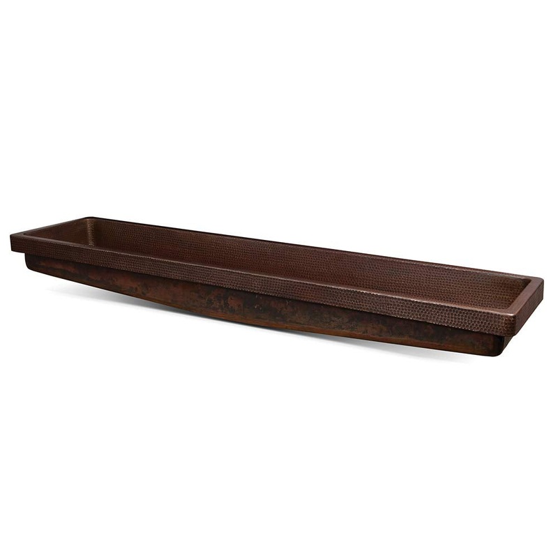 Premier Copper Products VREC60SKDB 60-Inch Rectangle Skirted Vessel Hammered Copper Sink