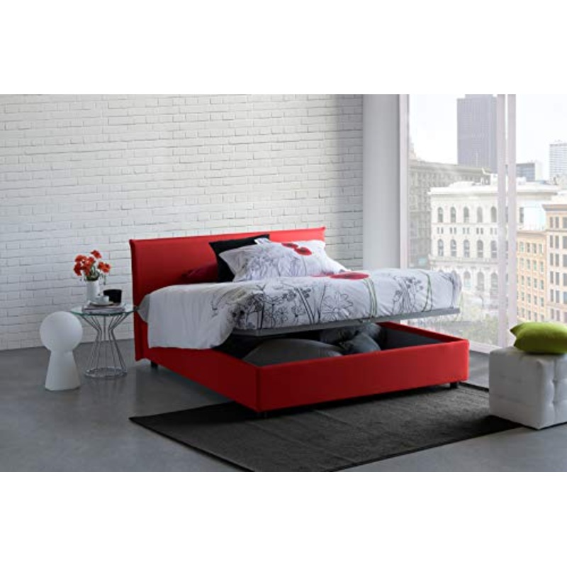Talamo Italia Letto contenitore Matrimoniale Anna, Made in Italy, Letto con rivestimento in tessuto, Apertura frontale, con materasso cm 160×200 incluso, Rosso