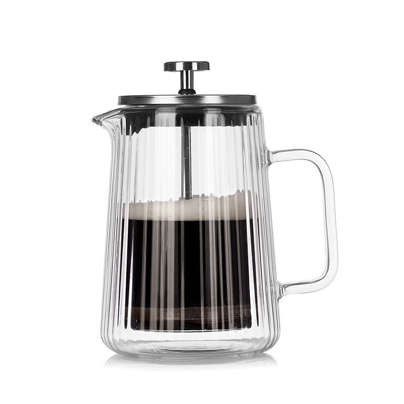 Transparent Elegant Ribbed Double Wall Glass French Press – 650ml Heat Resistant Coffee and Tea Maker with Stainless Steel Filter