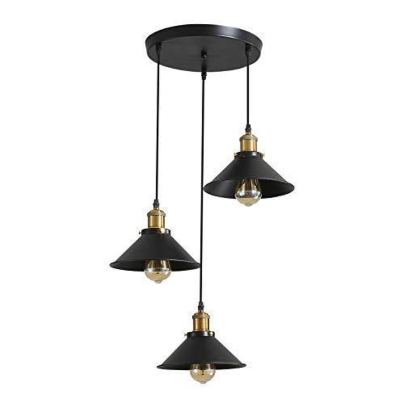 3 Luci Lampadario a sospensione industriale, Vintage Industriale Metallo Lampadario in Stile Edison Attacco E27 Plafoniera da Soffitto per Cucina Caff Bar, 22cm, Nero