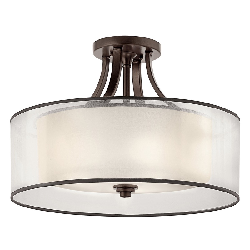 Kichler 42387MIZ Four Light Semi Flush Mount, Mission Bronze