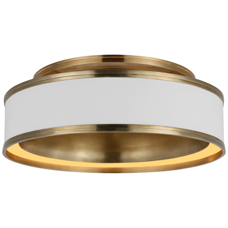 LED Flush Mount from the Connery Collection in Matte White And Antique-Burnished Brass Finish by Visual Comfort Signature