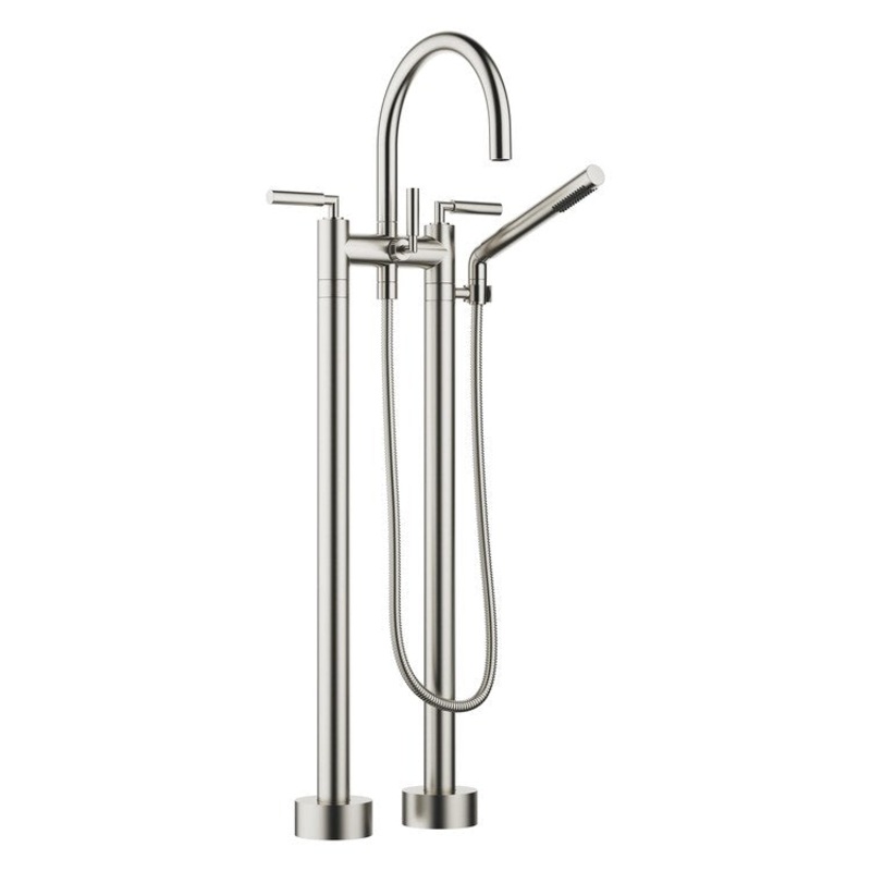 Tub Filler TARA Freestanding Mixer with Handshower 5-7/8 Inch Spread 3 Lever ADA Brushed Platinum