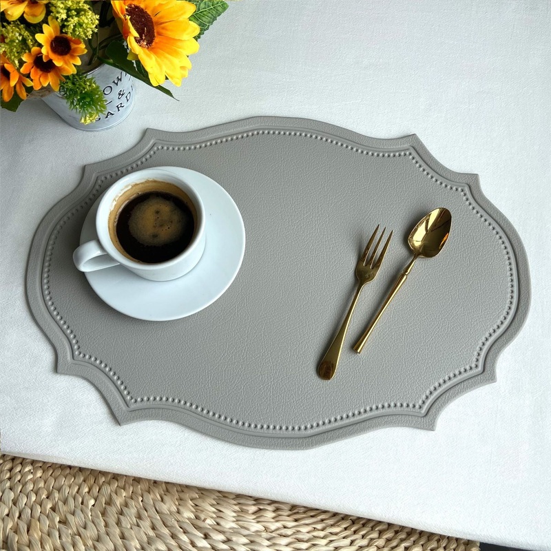 4 pcs Retro Faux Leather Placemat – Waterproof & Oil-Proof Dining Table Mat (Light grey)