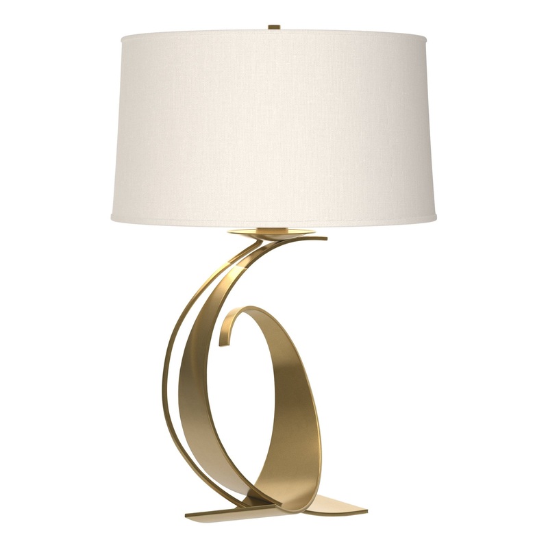 Fullered Impressions Large Table Lamp Modern Brass Natural Anna Shade (SF)