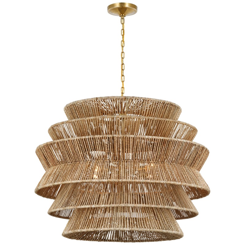 LED Chandelier from the Antigua Collection in Antique-Burnished Brass And Natural Abaca Finish by Visual Comfort Signature