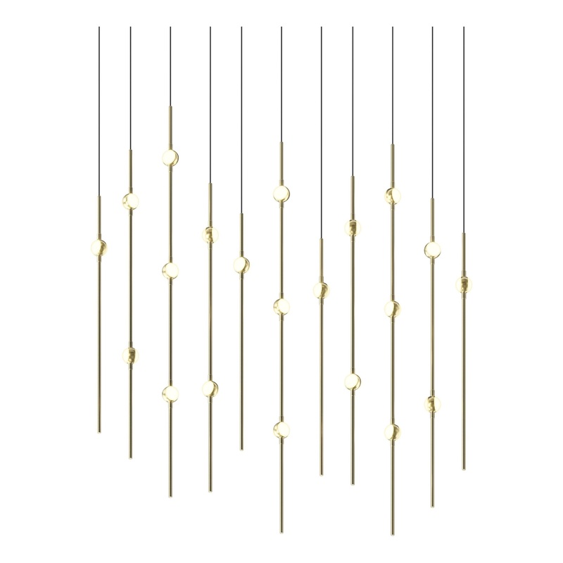 Aries 36″ Rectangle LED Pendant Satin Brass with White Optical Acrylic 2700K 20′ Adjustable Cord