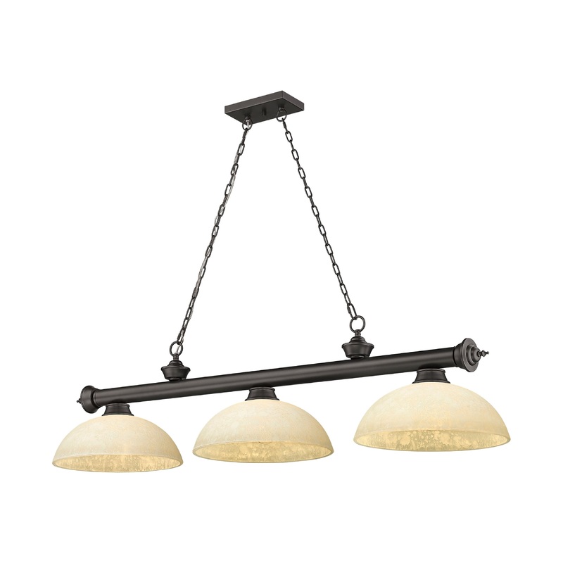 Cordon 3-Light Billiard Bronze Dome Golden Mottle Glass