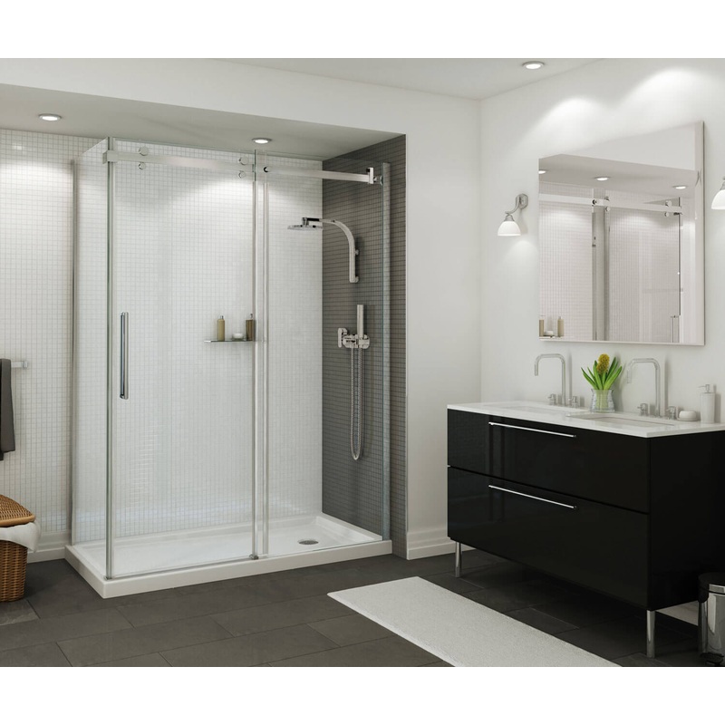 MAAX 410006-543-001-000 B3Round 6036 Acrylic Corner Right Shower Base in White with Anti-slip Bottom with Center Drain