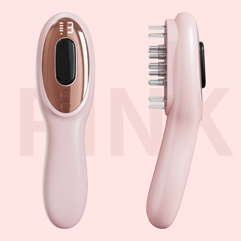 Pink Rechargeable Electric Scalp Massager with Red & Blue Light Therapy – Hair Oil & Serum Applicator Comb(Not containing essential oils)