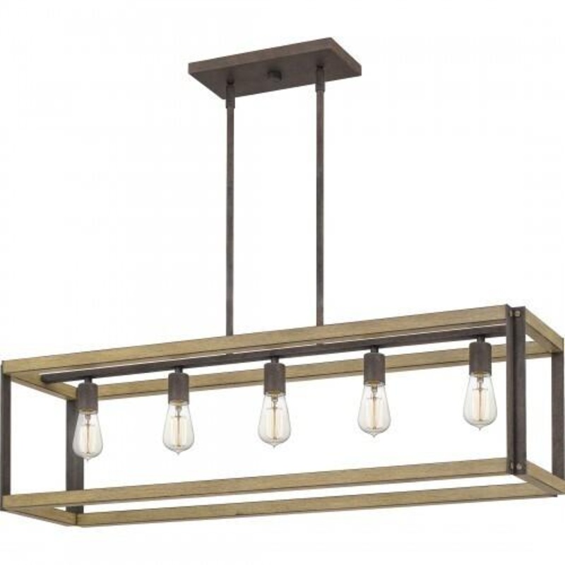 Quoizel FNN542RK Finn Linear chandelier 5 light rustic black Island Light