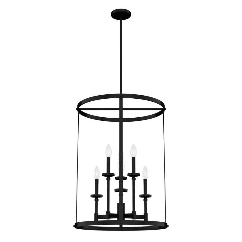 Six Light Foyer Pendant from the Briargrove Collection in Matte Black Finish by Hunter