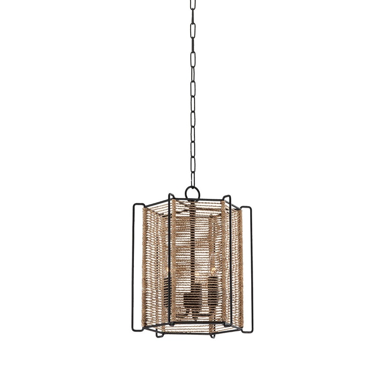 Three Light Lantern from the Ramon Collection in Textured Black Finish by Troy Lighting