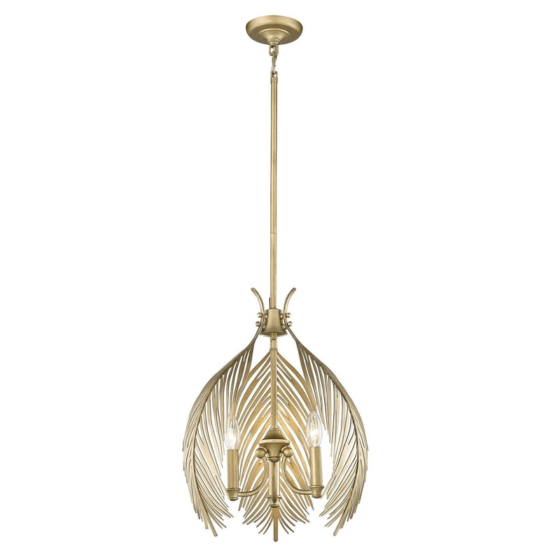 Three Light Pendant from the Cay Collection in Vintage Fired Gold Finish by Golden