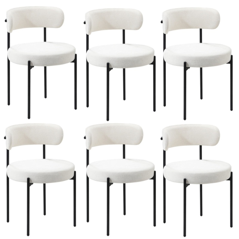 6x Dining Chair Round Boucle Backrest White