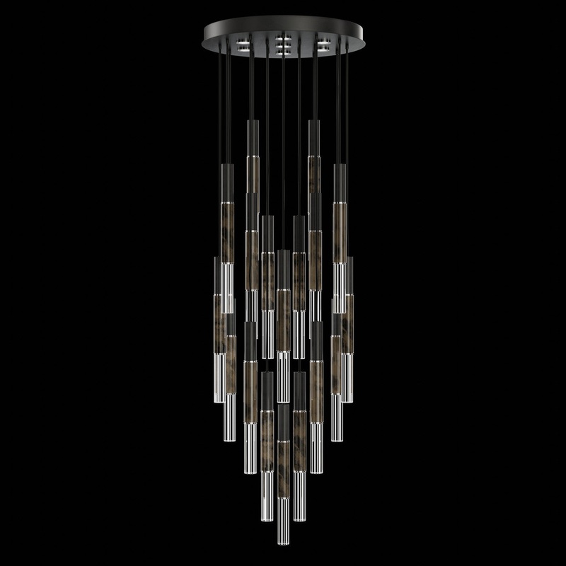 Antonia 31″W Round Pendant Black/Nickel/Charcoal