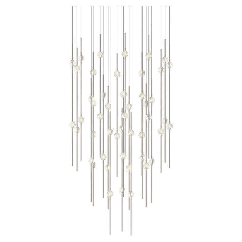 Aries 25″ Round LED Pendant Satin Nickel with Clear Faceted Acrylic 2700K 20′ Adjustable Cord