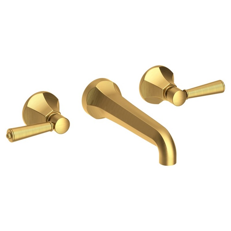 Lavatory Faucet Metropole Wall Mount 8 Inch Spread 2 Lever ADA WaterSense Satin Bronze PVD 1.2 Gallons Per Minute Brass Less Drain Spout Reach 7-1/2 Inch