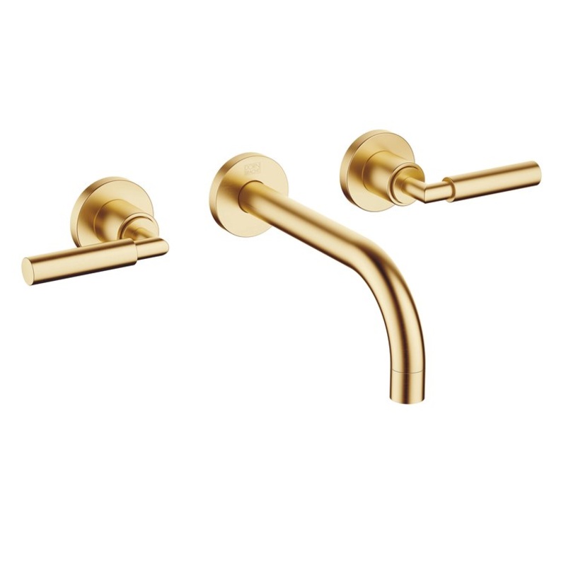 Lavatory Faucet TARA Wall Mount Mixer 2 Lever ADA WaterSense Brushed Durabrass 1.2 Gallons per Minute Less Drain 3 Hole